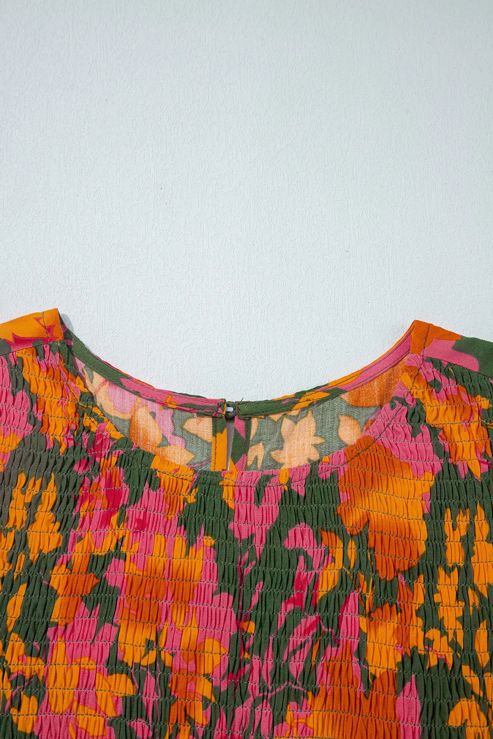 Orange Floral Puff Sleeve Smocked Bodice Ruffled Long Dress