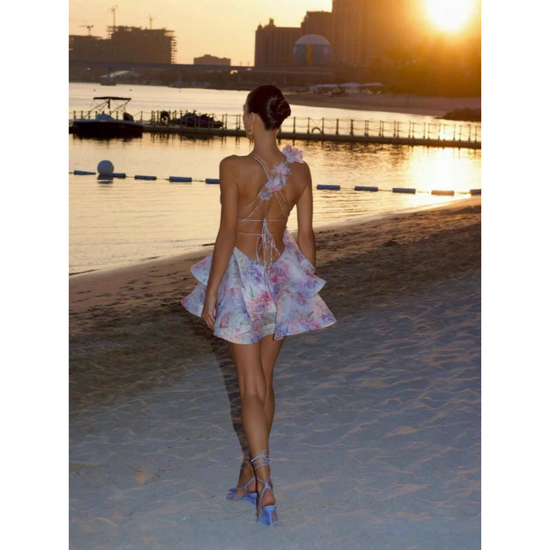 Women's Floral Halter Spaghetti Straps Jumpsuit Skirt