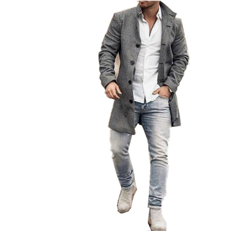 Men's Fashion Casual Tweed Stand-up Collar Coat