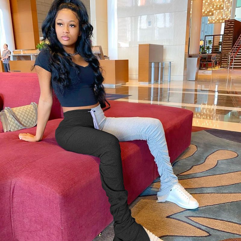 Colorblock lace trousers women's clothing