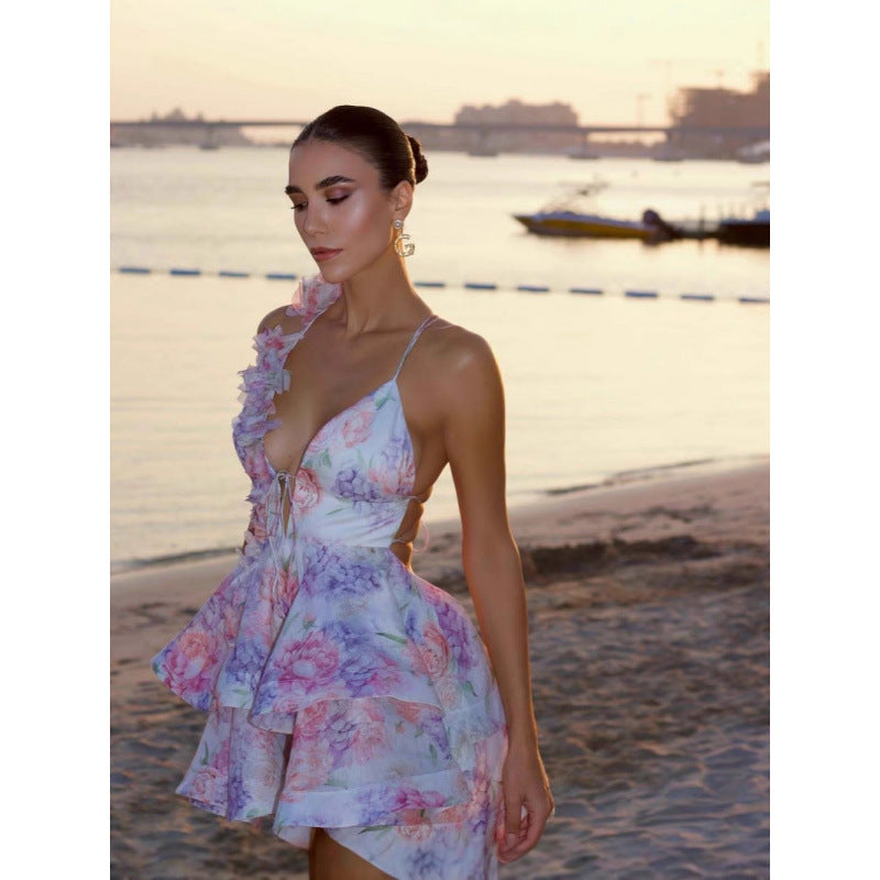 Women's Floral Halter Spaghetti Straps Jumpsuit Skirt