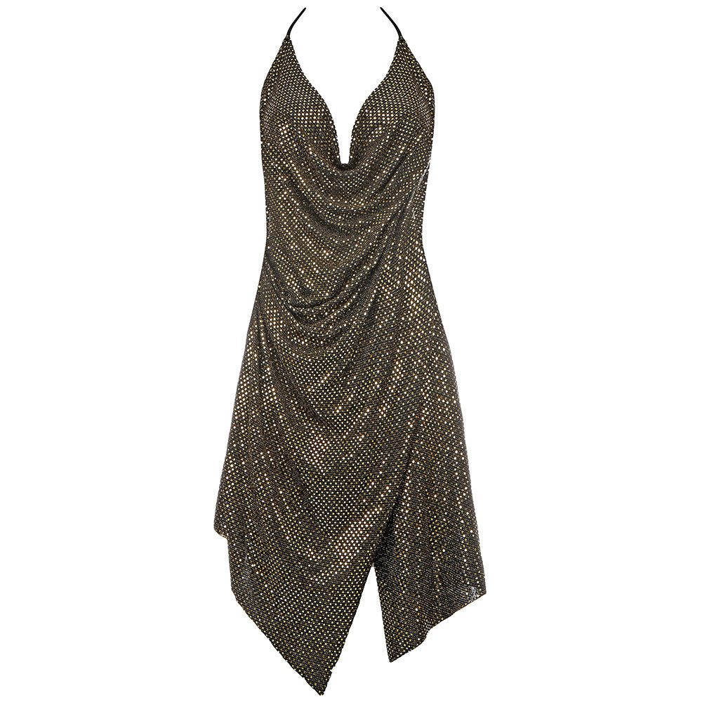 Sexy Halter Side Slit Sequin Stitching Short Dress