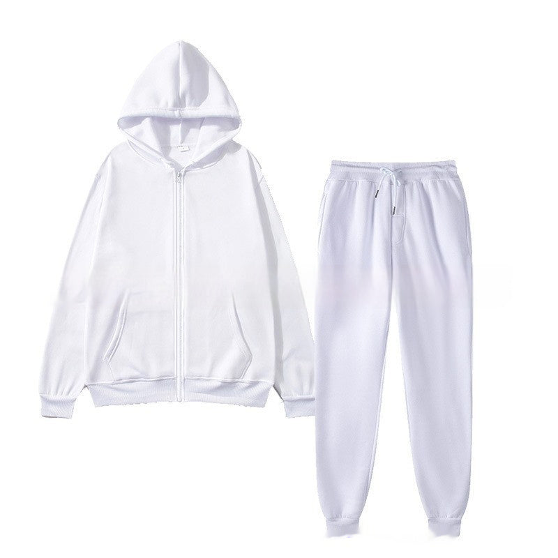 Casual Solid Color Hooded Zip Cardigan Suit