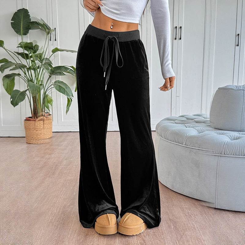 Hot Girl Casual Party Velvet Flared Drape Trousers For Women
