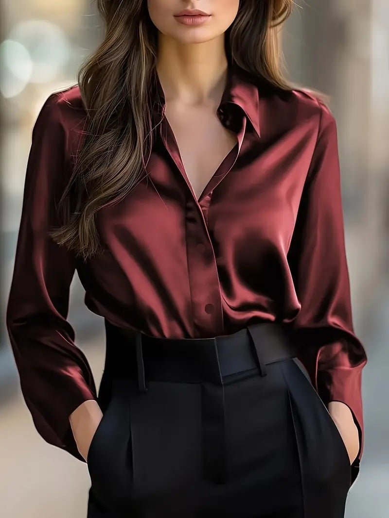 Solid Color Fashion Elegant Long Sleeve Button Shirt Women's Clothing